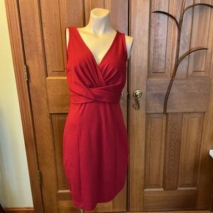 Daisy Fuentes Red Sleeveless surplice empire waist dress.